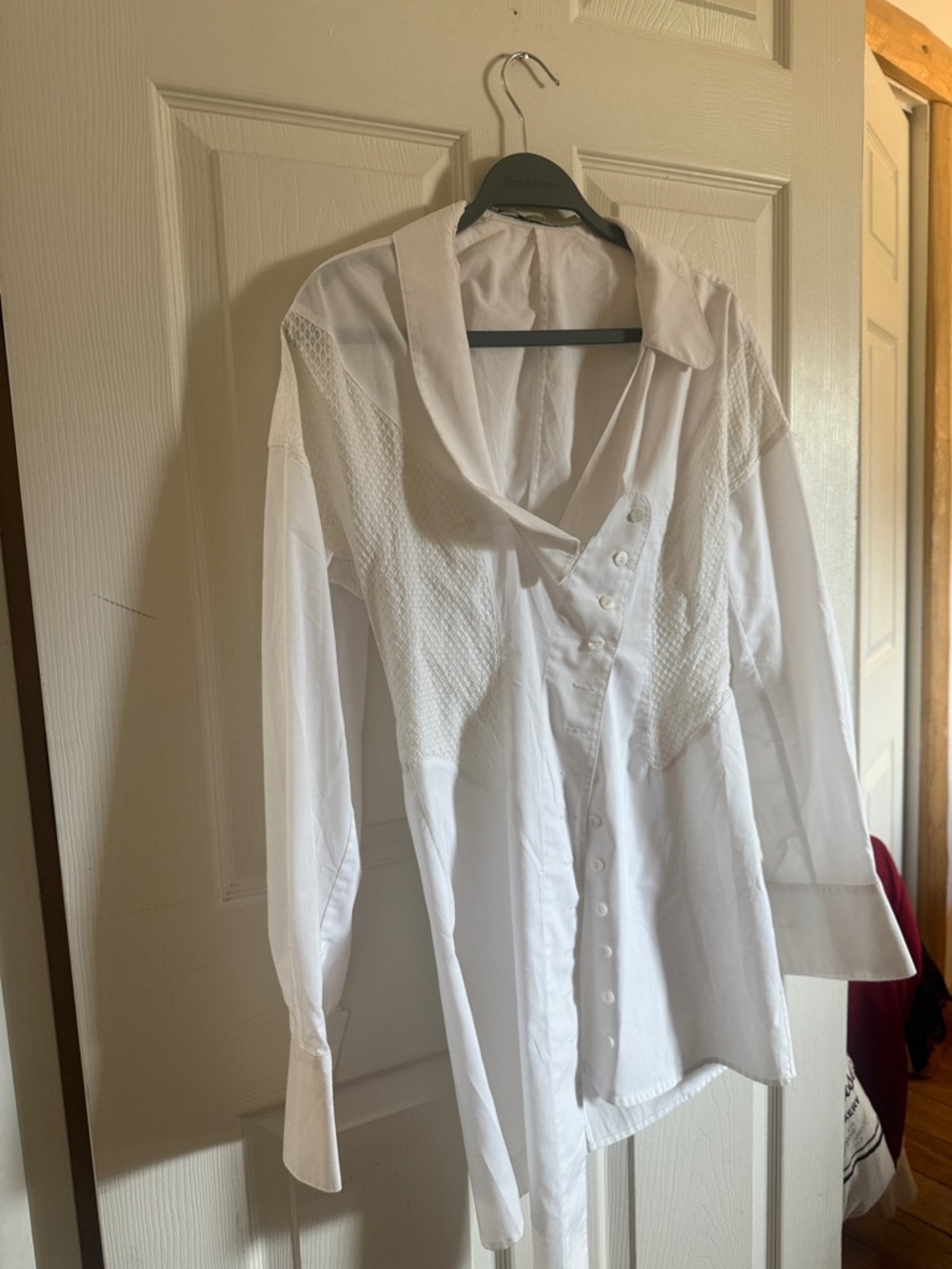 Couture Sylvio guardian White Textured Panel Button-Down Blouse